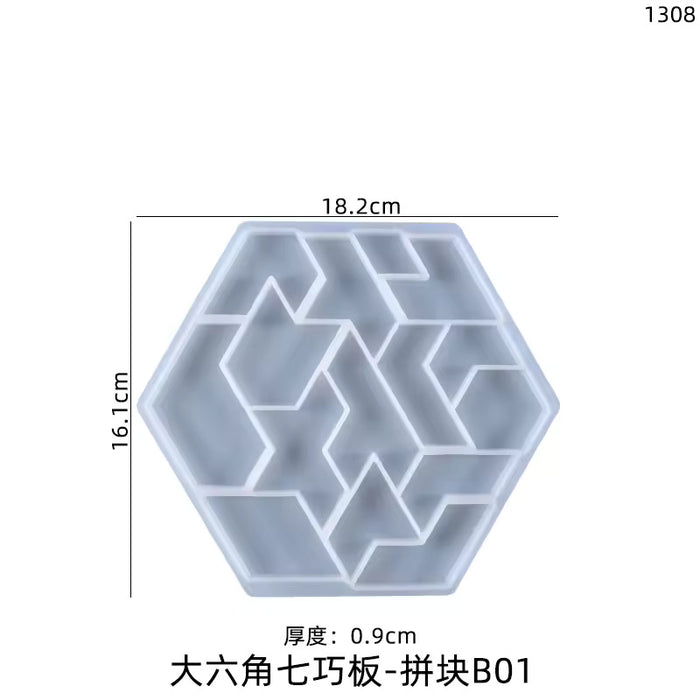Hexagon Tangram Jigsaw Puzzle Silicon Mould | Mould - Resinarthub