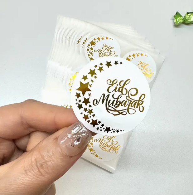 100pcs Eid Mubarak Golden Foil Stickers for E-Com Packs | Fillings - Resinarthub