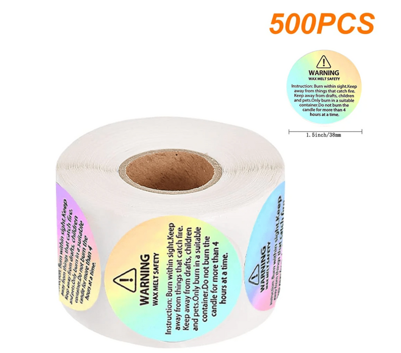 500Pcs Candle Warning Label- Multi colour
