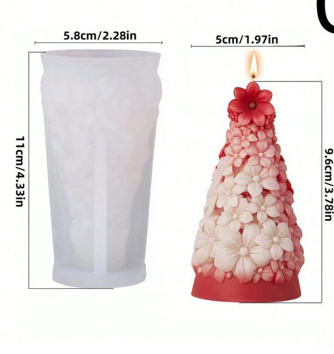 Floral Christmas Tree Shaped Silicone Mold for Candle Making | Mould - Resinarthub
