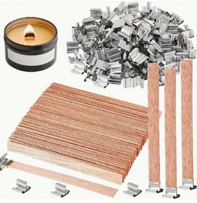 Cherry Wood Wick & Base Set (20 Wicks, 20 Bases)