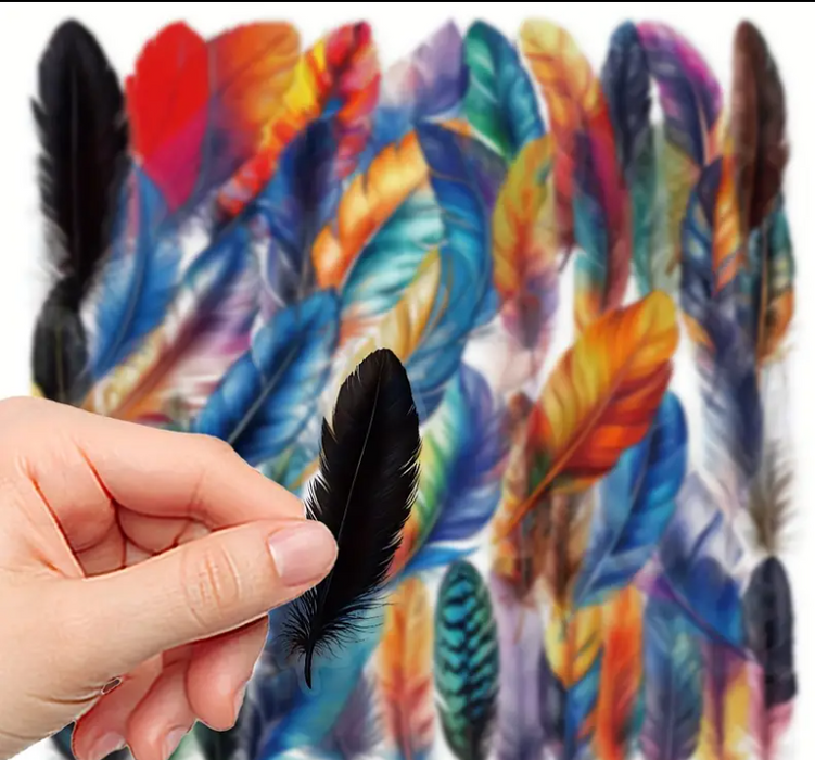 50pcs Vibrant Feather Stickers for Resin Art