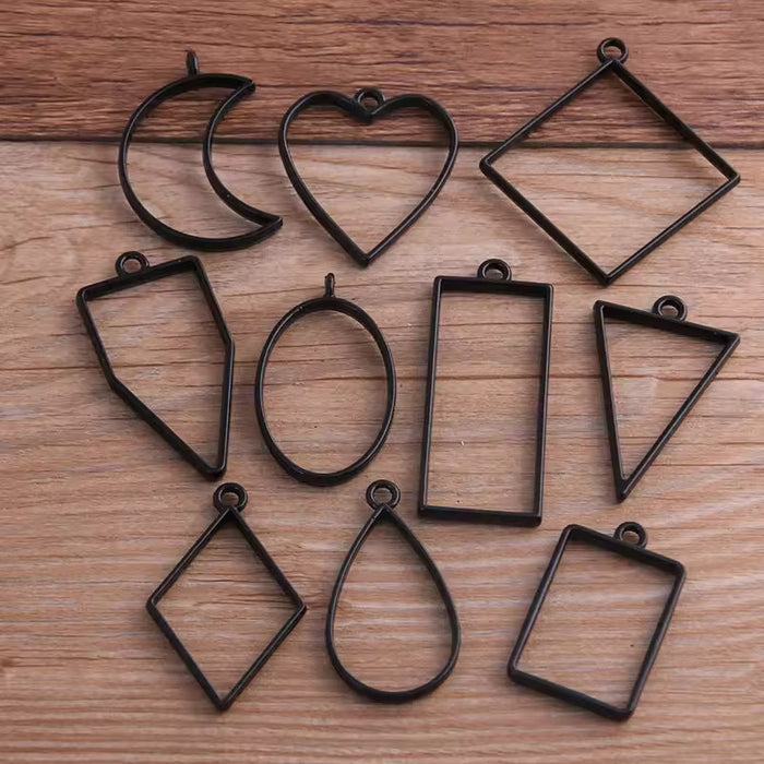 Assorted Geometric Hollow Frame Pendant Bezel (black)(14pcs )