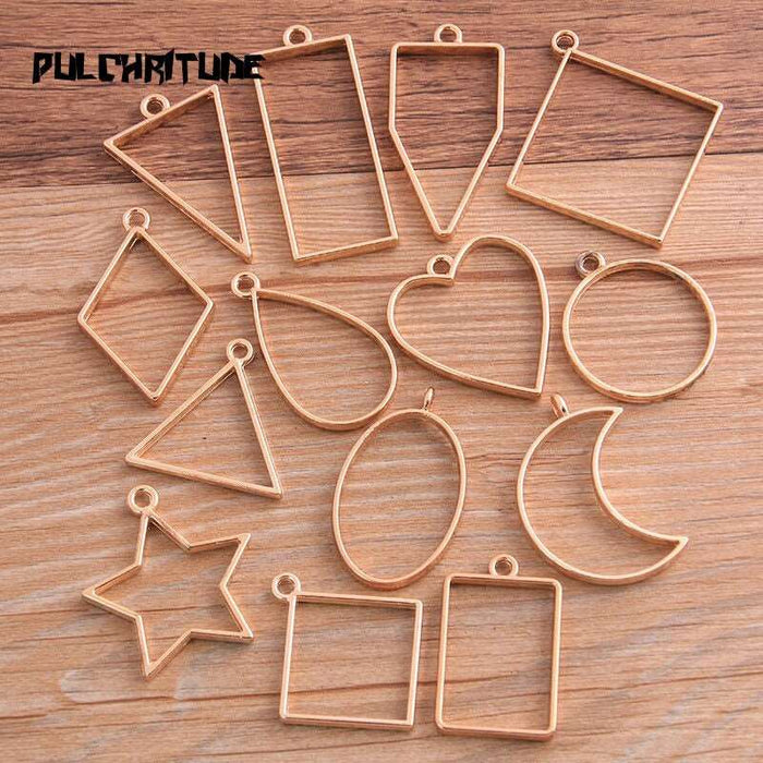 Assorted Geometric Hollow Frame Pendant Bezel (black)(14pcs ) | Tools - Resinarthub