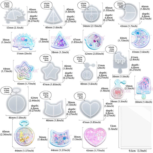Resin Shaker Molds Set Charms Pendant Jewelry Making Supplies 10 Trays with 5 Seal Films | Mould - Resinarthub