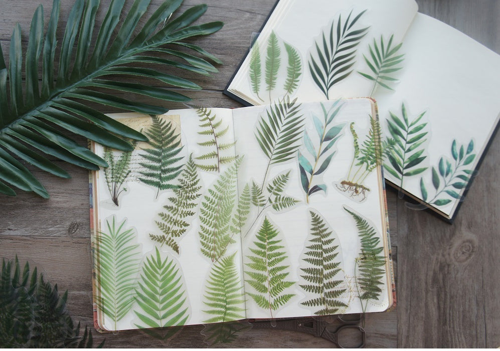 Natural Green Fern Iron Leaf Style Transparent Sticker (38pcs ) | Fillings - Resinarthub