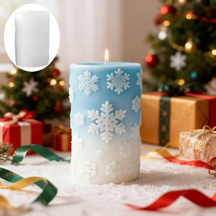 Cylindrical Snow Flakes Shaped Pillar Candle Silicone Mold