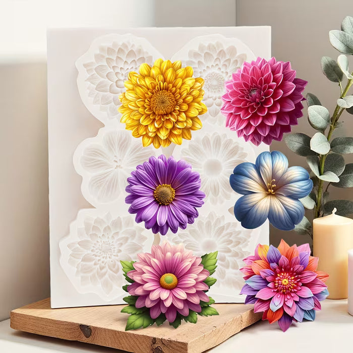Multiple Chrysanthemum & Dahlia Flower Shaped Silicone Mold for Candle Making