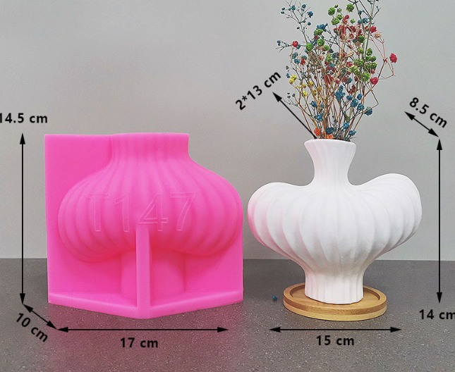 Striped Flower Pot Shaped Silicone Mold for Jesmonite Art | Mould - Resinarthub