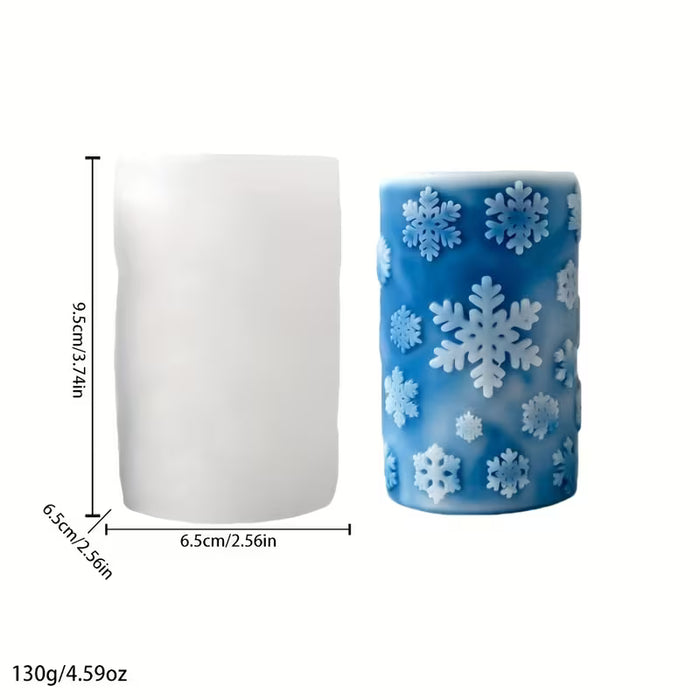 Cylindrical Snow Flakes Shaped Pillar Candle Silicone Mold