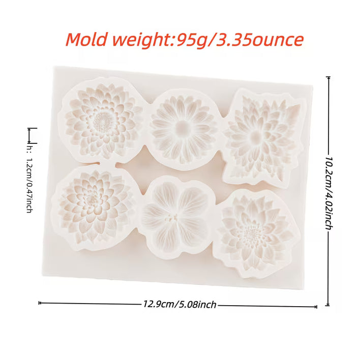 Multiple Chrysanthemum & Dahlia Flower Shaped Silicone Mold for Candle Making