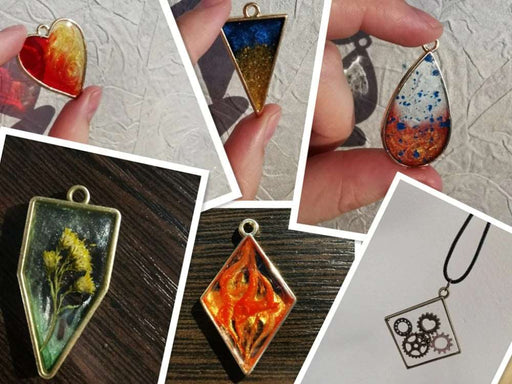 Assorted Geometric Hollow Frame Pendant Bezel (black)(14pcs ) | Tools - Resinarthub