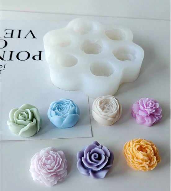 Rose Peony Flowers Shaped Silicone Mold for Candle Making | Mould - Resinarthub