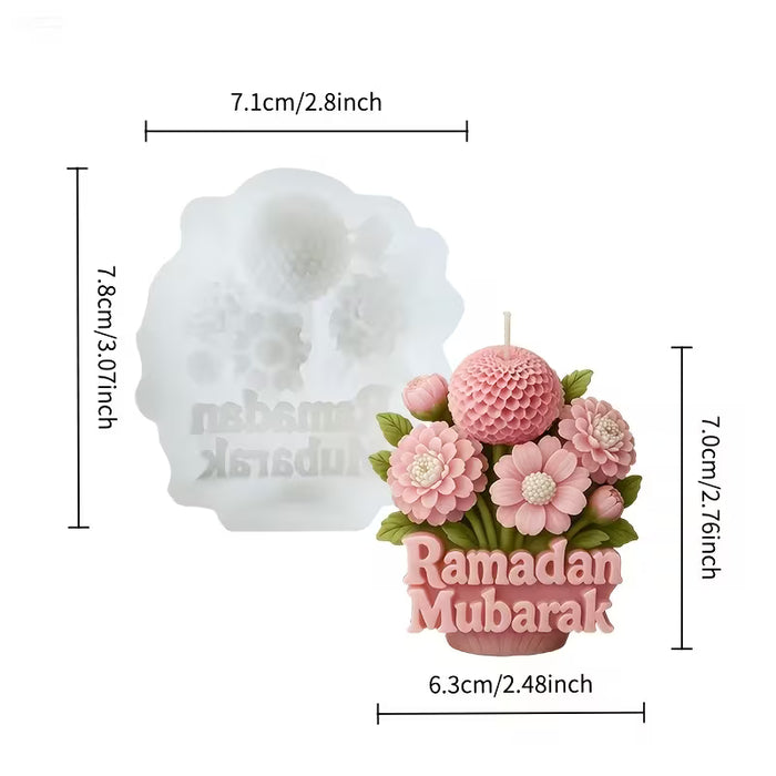 Flower Silicone Mold With "Ramadan Mubarak" for Candle Making