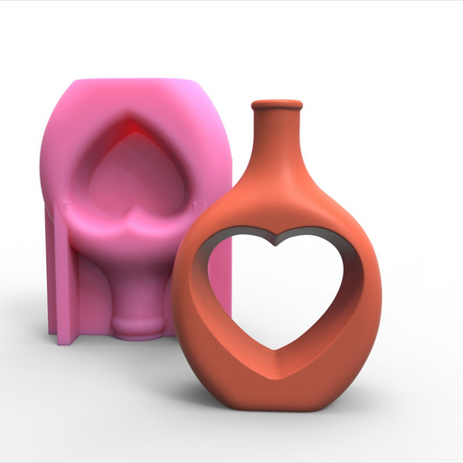 Hollow Heart Shaped Bottle Vase Silicone Mold for Jesmonite Art. | Mould - Resinarthub