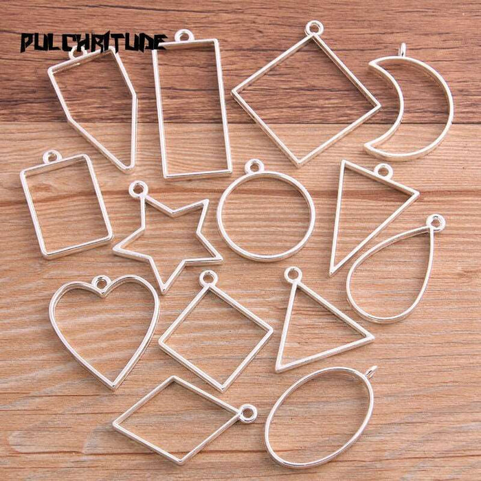 Assorted Geometric Hollow Frame Pendant Bezel (black)(14pcs ) | Tools - Resinarthub