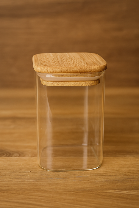 200 مل جرة زجاجية مكعبة بغطاء خشبي لصنع الشموع