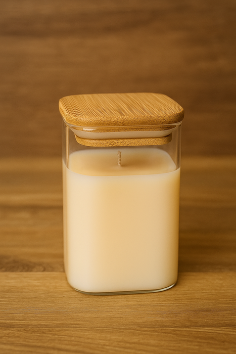 200 مل جرة زجاجية مكعبة بغطاء خشبي لصنع الشموع