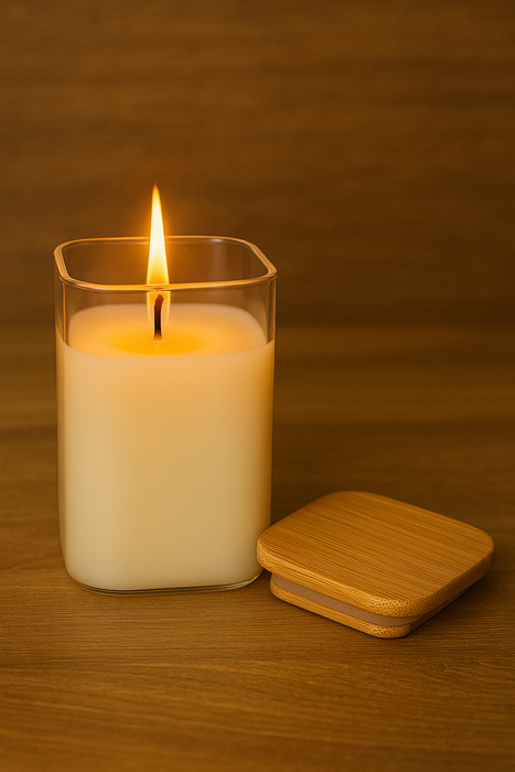 200 مل جرة زجاجية مكعبة بغطاء خشبي لصنع الشموع