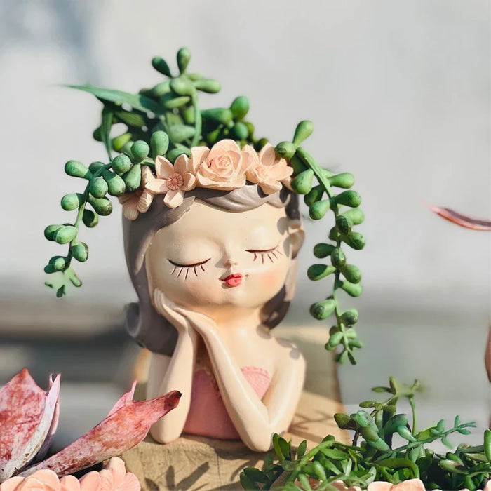 Cute Girl Flower Pot Silicone Mold | Mould - Resinarthub