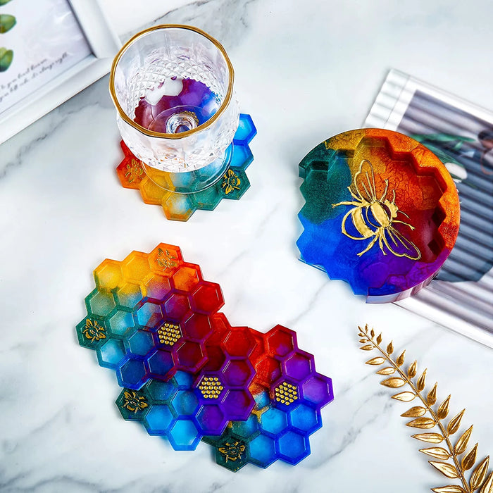 Honeycomb Coaster Set Silicone Mold | Mould - Resinarthub