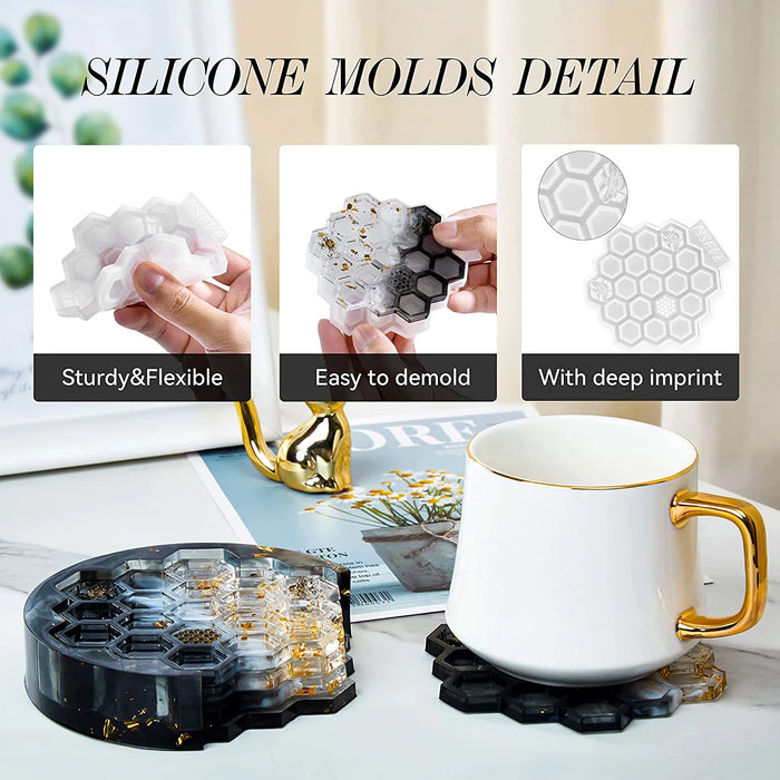 Honeycomb Coaster Set Silicone Mold | Mould - Resinarthub
