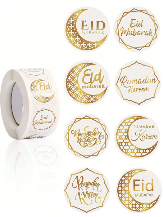 500 pcs/Roll 2.5 cm White Colored Eid Mubarak Stickers | Fillings - Resinarthub