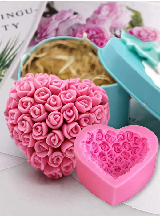 Rose Heart Shaped Silicone Mold for Candle Making