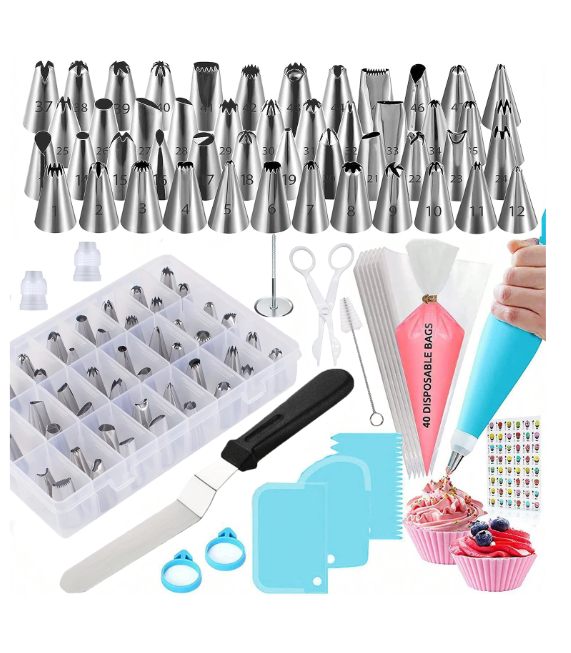 100pcs Set Stainless Steel Icing Nozzles for candle making with Storage Box, Piping Bags And Tools