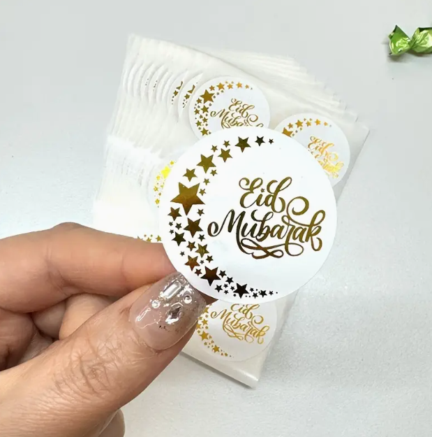 100pcs Eid Mubarak Golden Foil Stickers for E-Com Packs