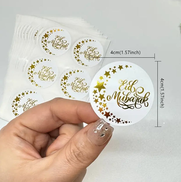 100pcs Eid Mubarak Golden Foil Stickers for E-Com Packs | Fillings - Resinarthub