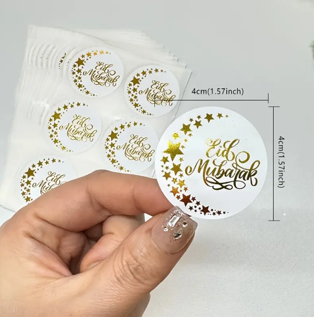 100pcs Eid Mubarak Golden Foil Stickers for E-Com Packs