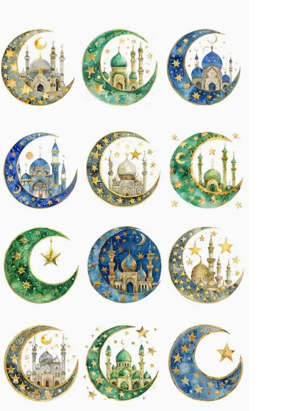 12pcs Ramadan Moon Themed Stickers for Resin Art