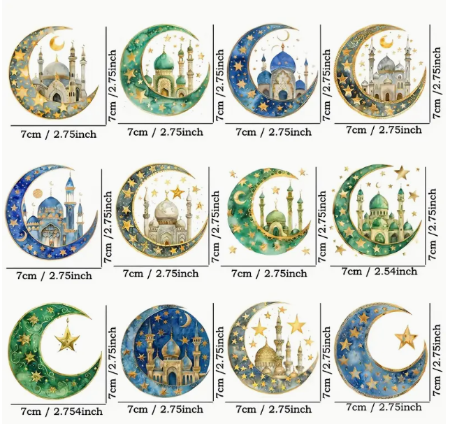 12pcs Ramadan Moon Themed Stickers for Resin Art