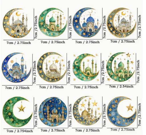 12pcs Ramadan Moon Themed Stickers for Resin Art | Fillings - Resinarthub