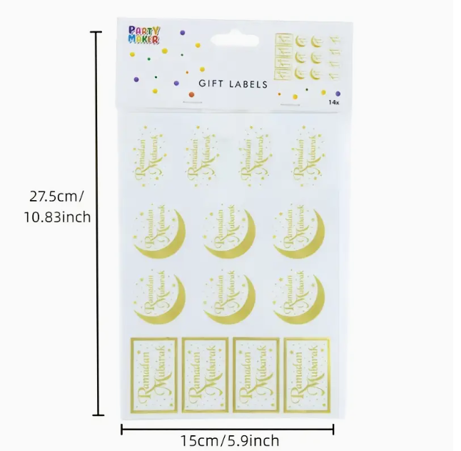 14-Pack Ramadan Mubarak Transparent Stickers for Resin Art