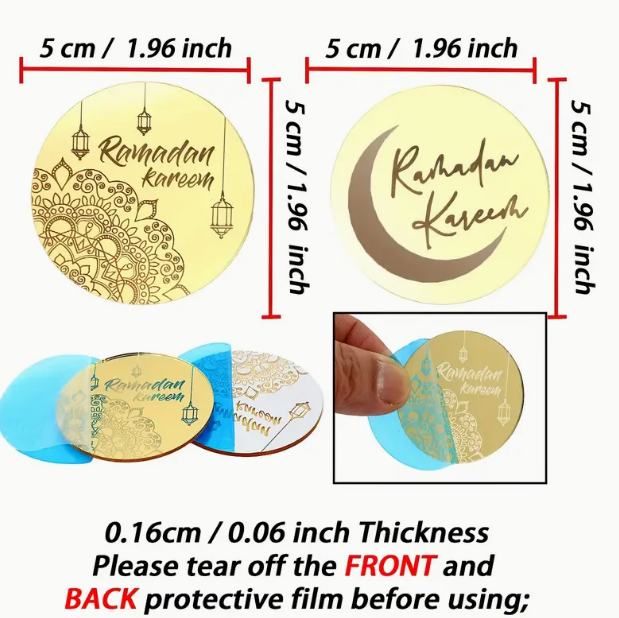 12pcs Ramadan Kareem Golden Mirror Acrylic Cut for Resin Art