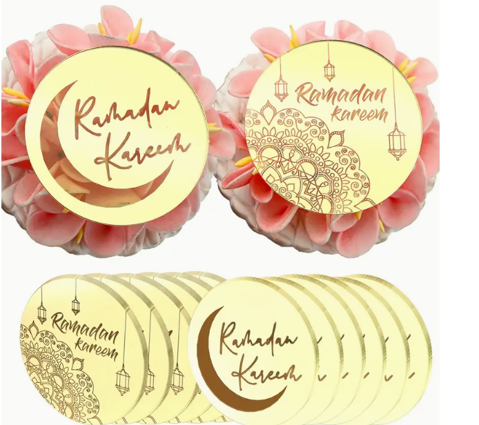 12pcs Ramadan Kareem Golden Mirror Acrylic Cut for Resin Art