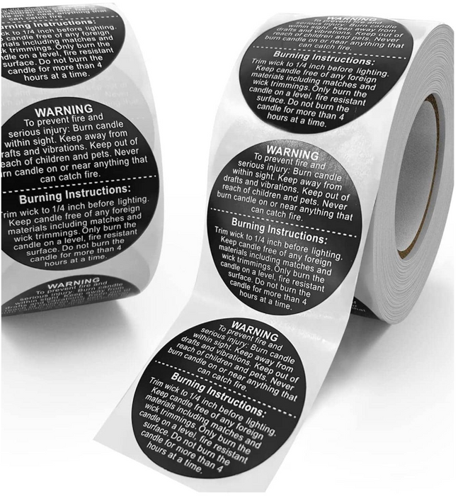 500pcs Candle Warning Label- Black