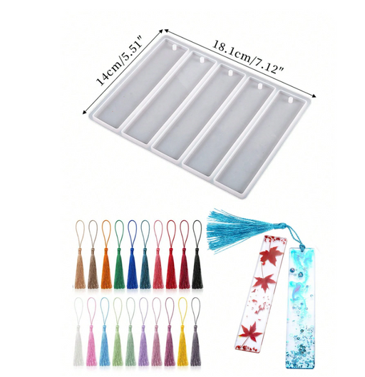 Rectangle Bookmark Silicone Mold with Tassels for Resin Art | Mould - Resinarthub