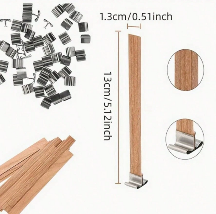Cherry Wood Wick & Base Set (20 Wicks, 20 Bases)