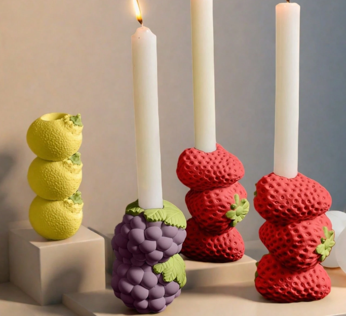 Stack of Lemon Shaped Candle Holder Silicone Mold for Jesmonite