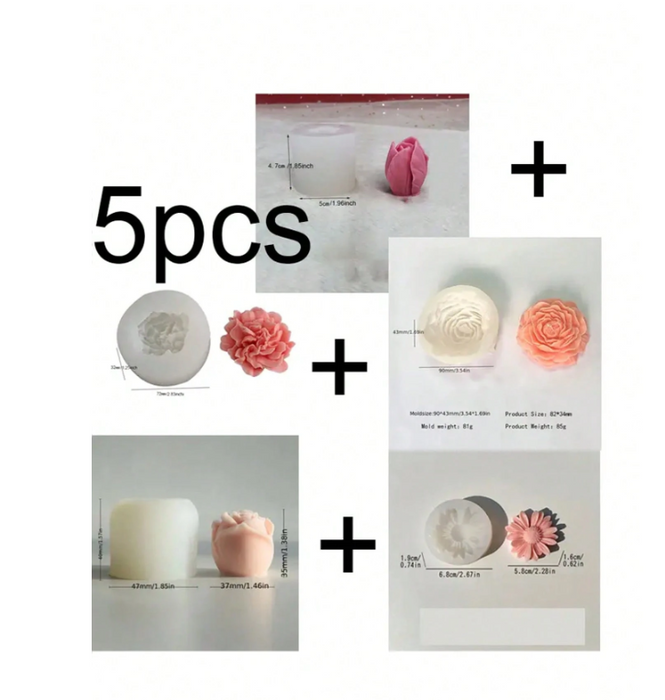 5pcs Floral Silicone Mold for Candle Making