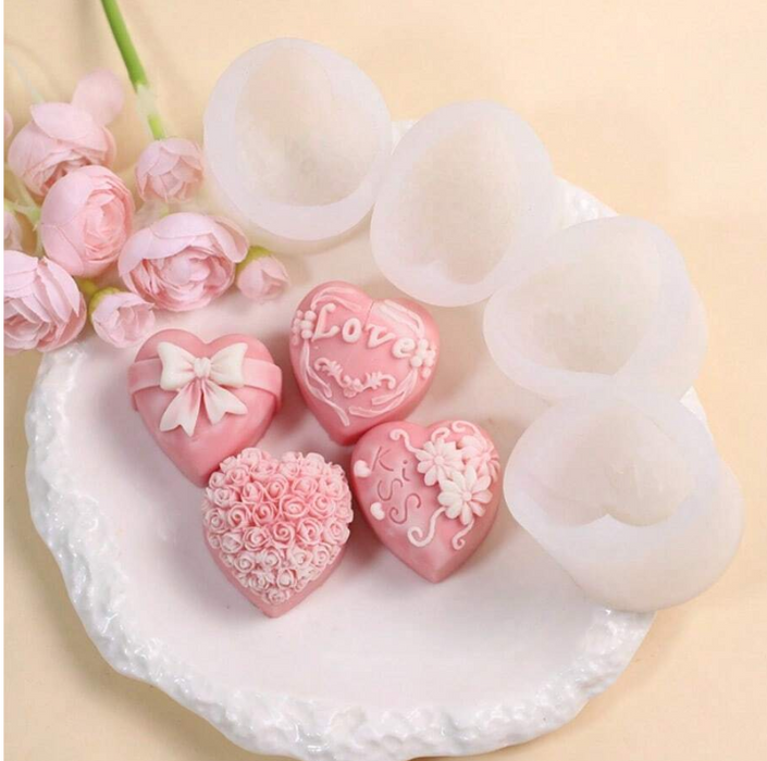 4pcs Heart Shaped Silicone Mold for Soap and Candle Making