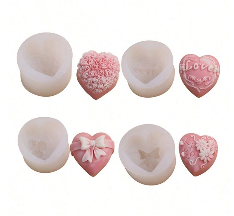 4pcs Heart Shaped Silicone Mold for Soap and Candle Making