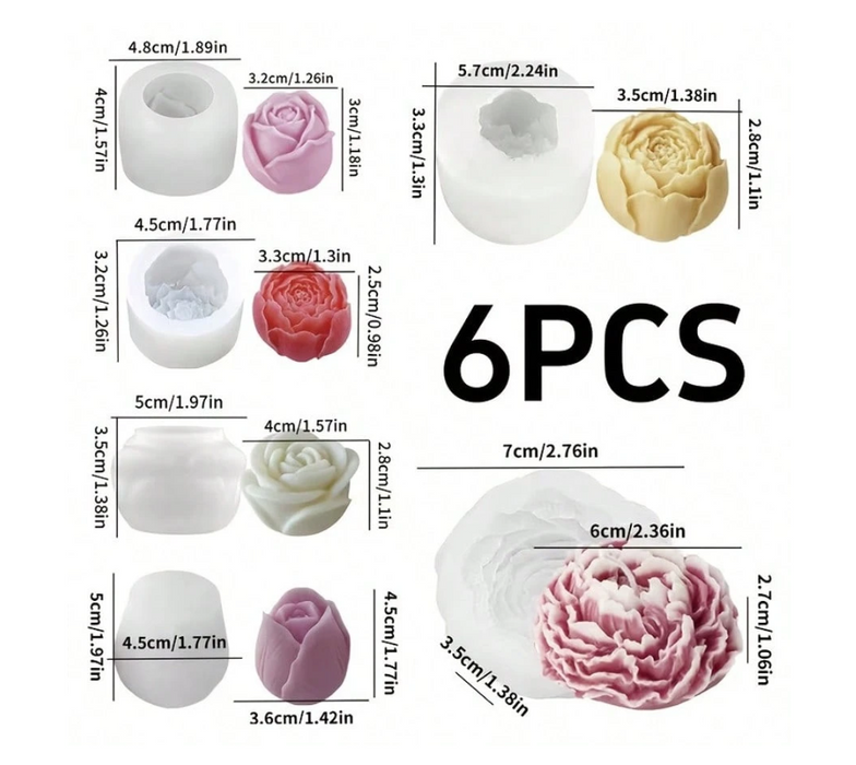 6pcs Floral Silicone Mold for Candle Making