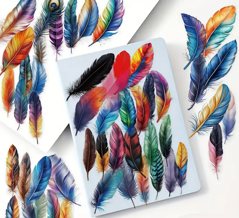 50pcs Vibrant Feather Stickers for Resin Art