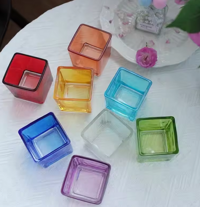 Red Cube Glass Jar for Candle Making