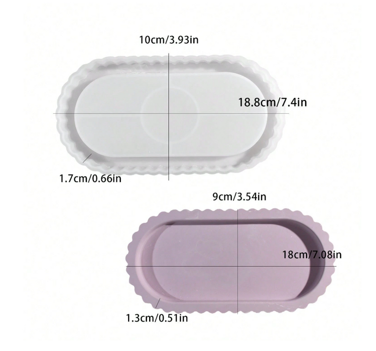 قالب سيليكون على شكل صينية بيضاوية بحواف دانتيل لفن الجيسمونيتي