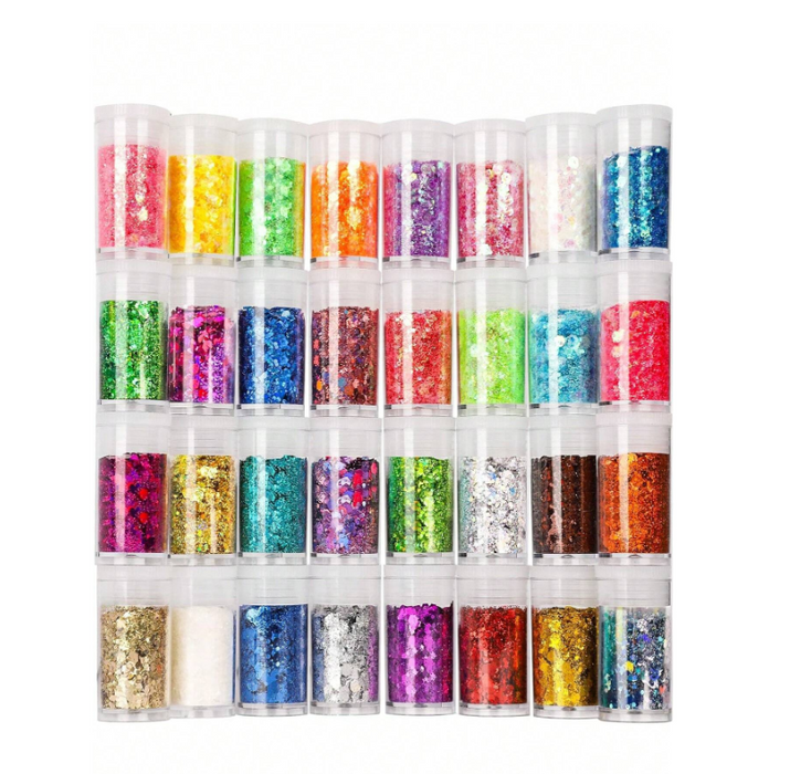 32 وعاء من اللمعان الهولوجرافي للفن (3 أنواع)